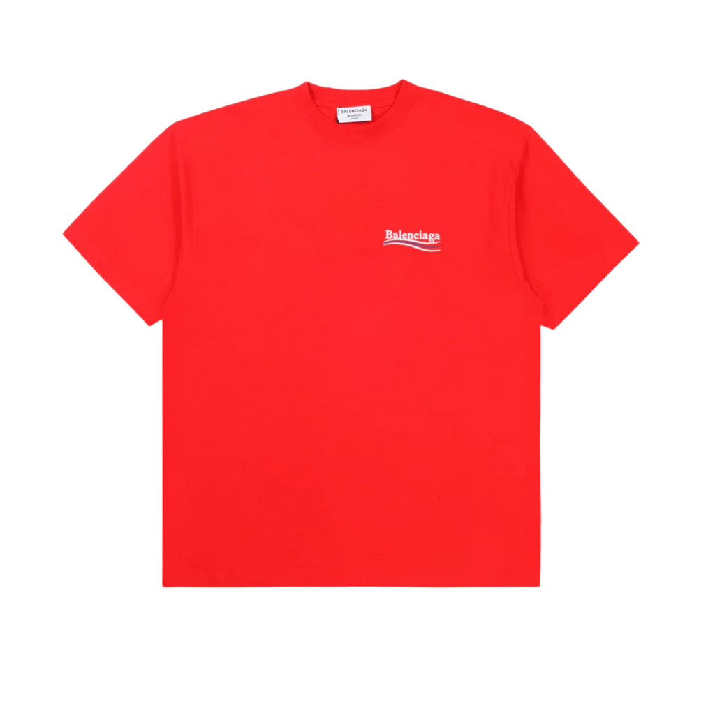 BALENCIAGA POLITICAL CAMPAIGN EMBROIDERED LOGO T-SHIRT RED