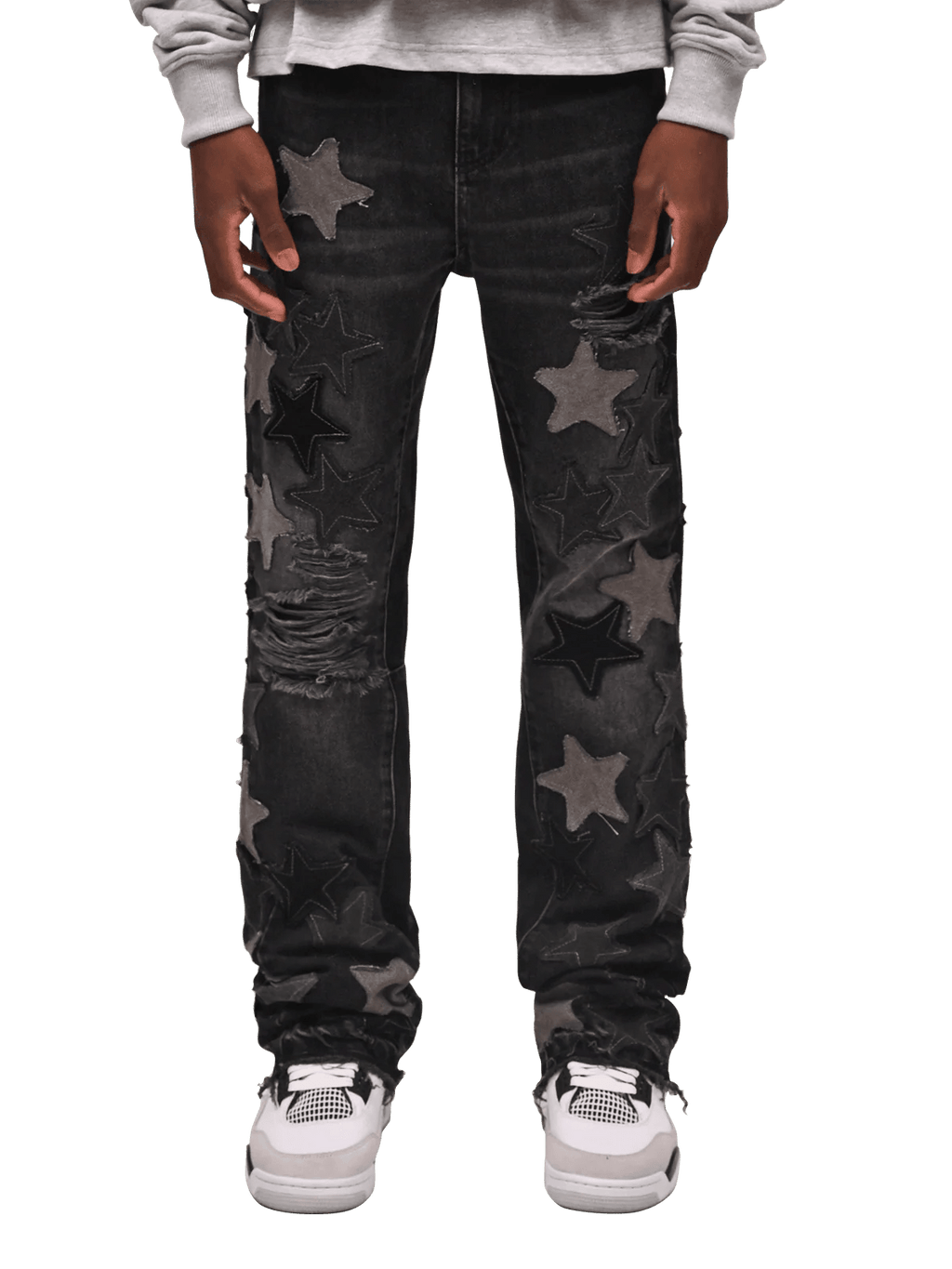 REPUTATION STARS FLARED DENIM PANTS BLACK