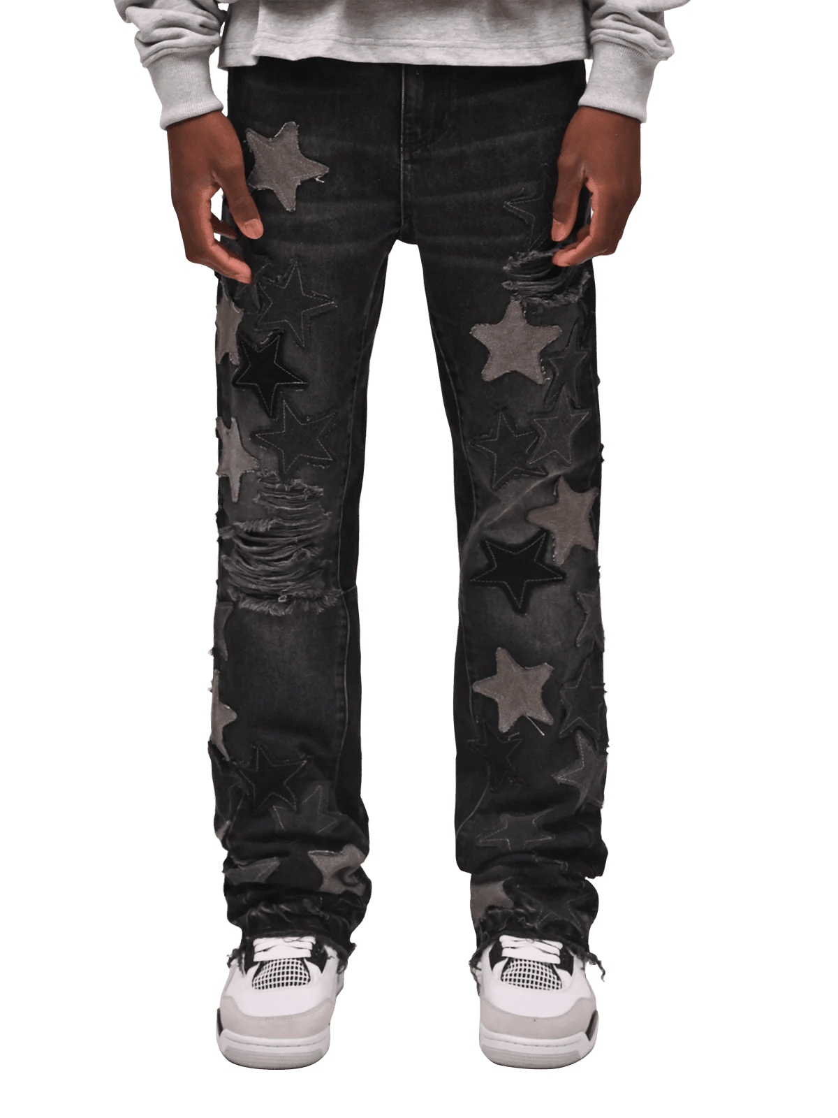REPUTATION STARS FLARED DENIM PANTS BLACK