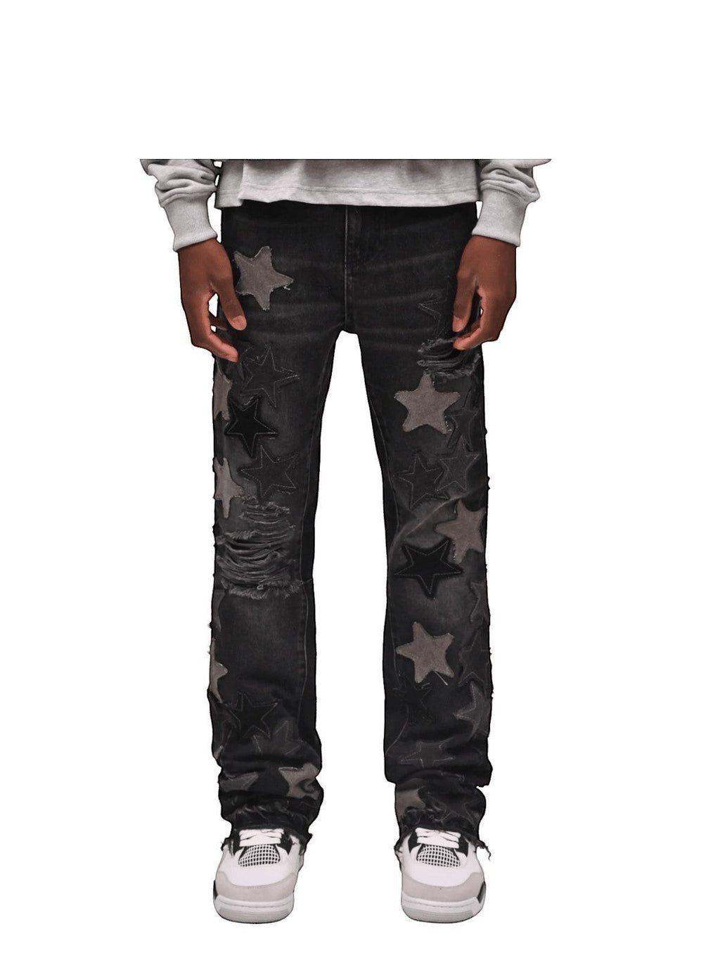 REPUTATION STARS FLARED DENIM PANTS BLACK