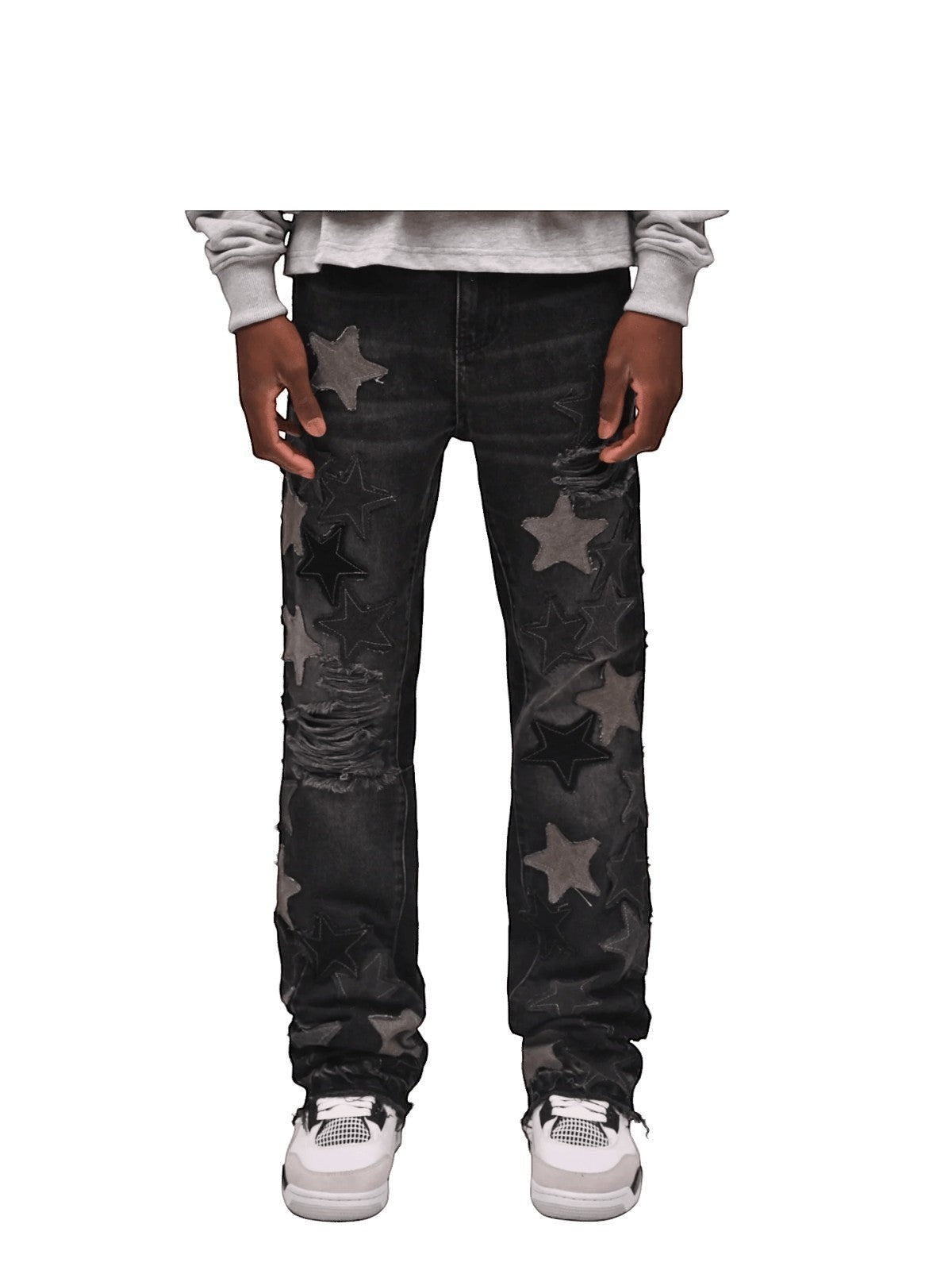 REPUTATION STARS FLARED DENIM PANTS BLACK