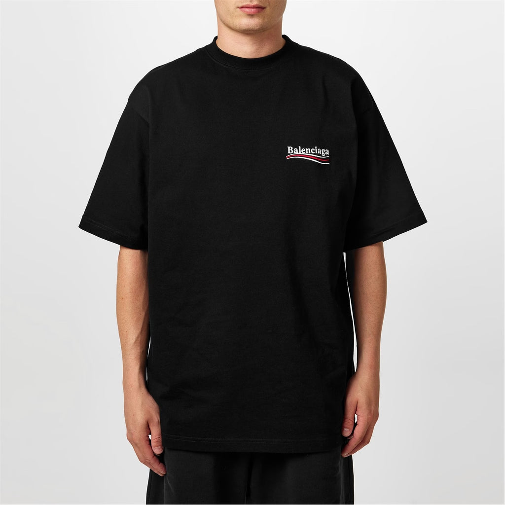 BALENCIAGA POLITICAL CAMPAIGN EMBROIDERED BLACK T-SHIRT