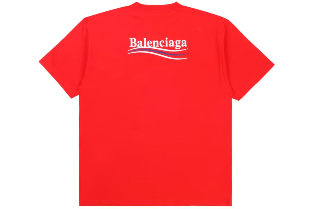 BALENCIAGA POLITICAL CAMPAIGN EMBROIDERED LOGO T-SHIRT RED
