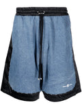 AMIRI DENIM PRINT LOGO TRACK SHORTS