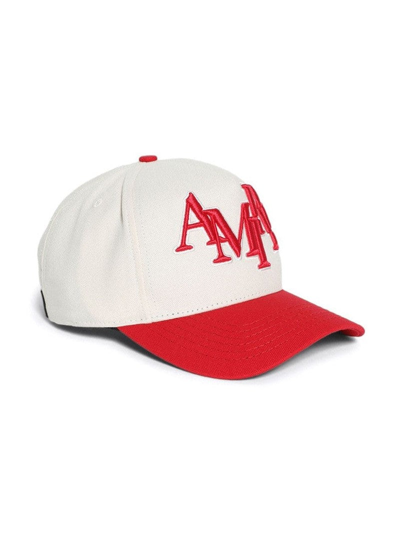AMIRI WHITE & RED STAGGERED LOGO TRUCKER HAT