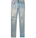 AMIRI INDIGO DISTRESSED PAIN SPLATTERED JEANS
