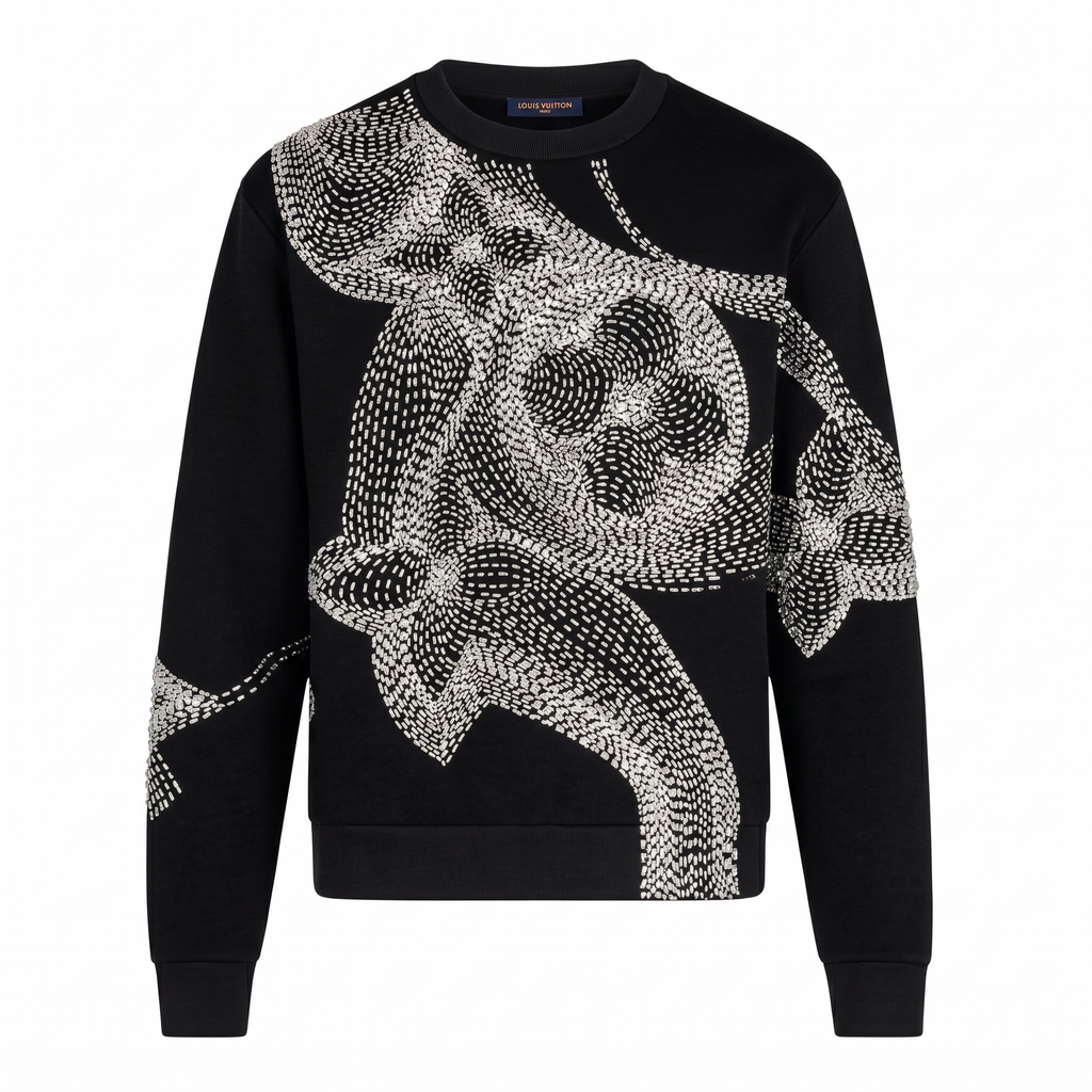 LOUIS VUITTON LV FLORAL PRINT CREWNECK BLACK