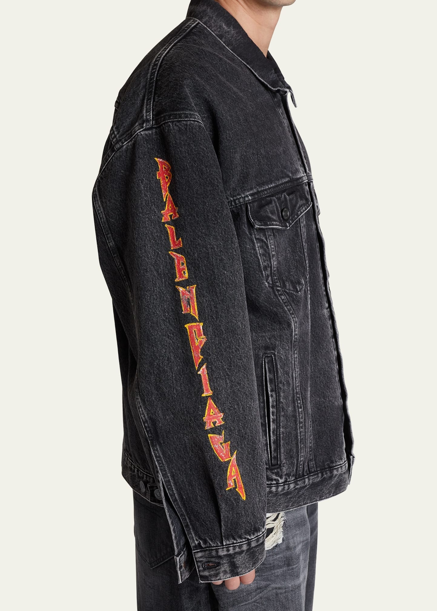 BALENCIAGA METAL BACK LOGO DENIM OVERSIZED JACKET