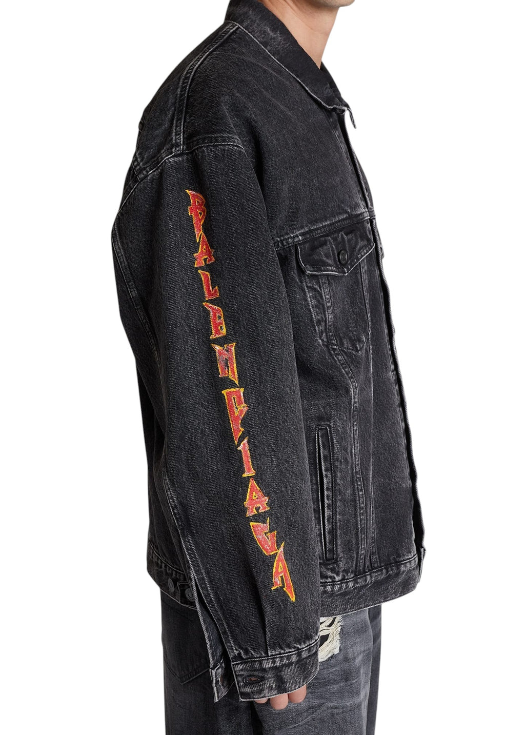 BALENCIAGA METAL BACK LOGO DENIM OVERSIZED JACKET