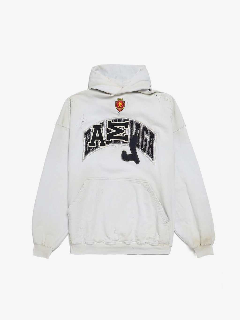 BALENCIAGA SKATER LOGO DISTRESSED HOODIE WHITE