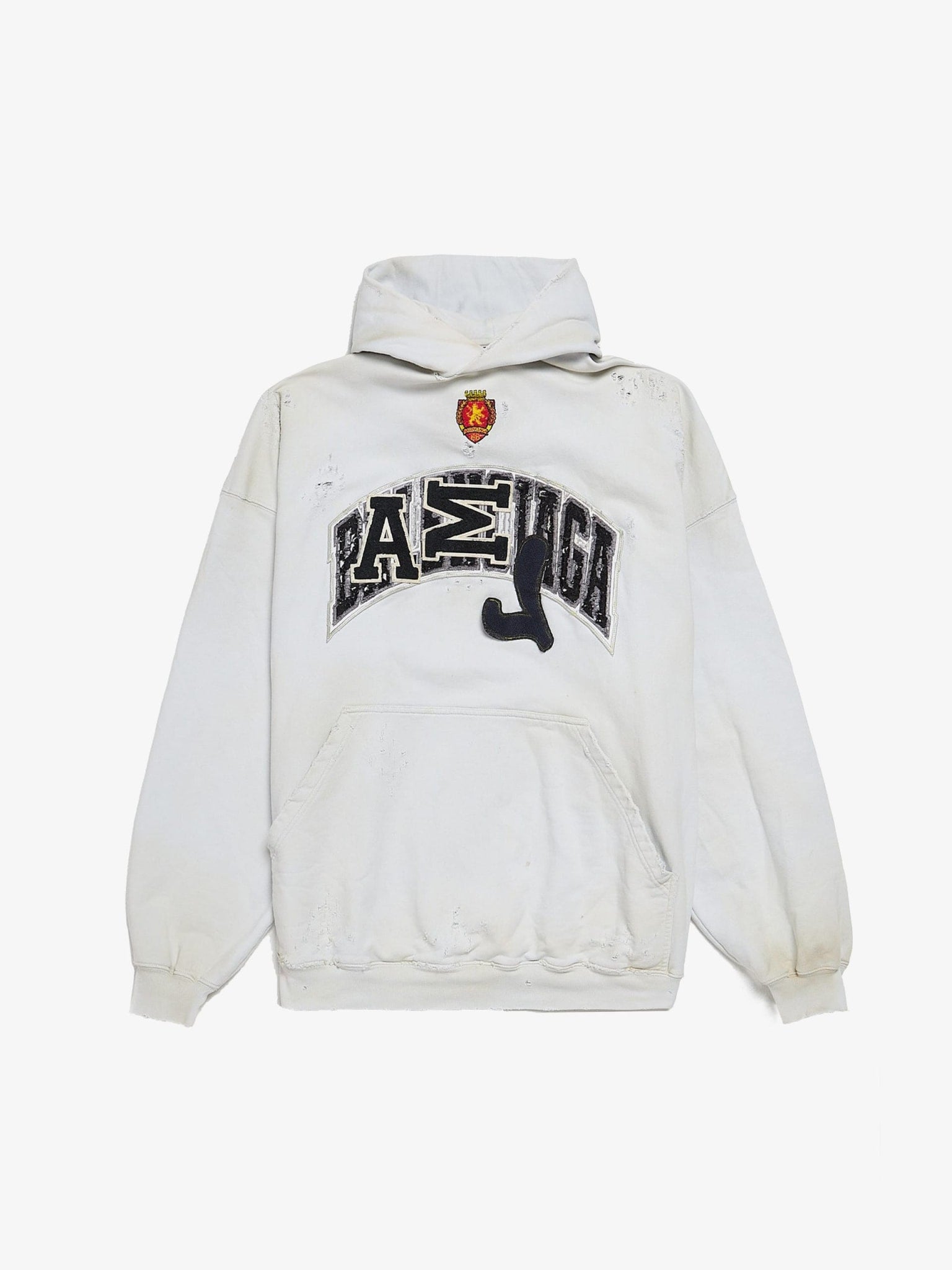 BALENCIAGA SKATER LOGO DISTRESSED HOODIE WHITE