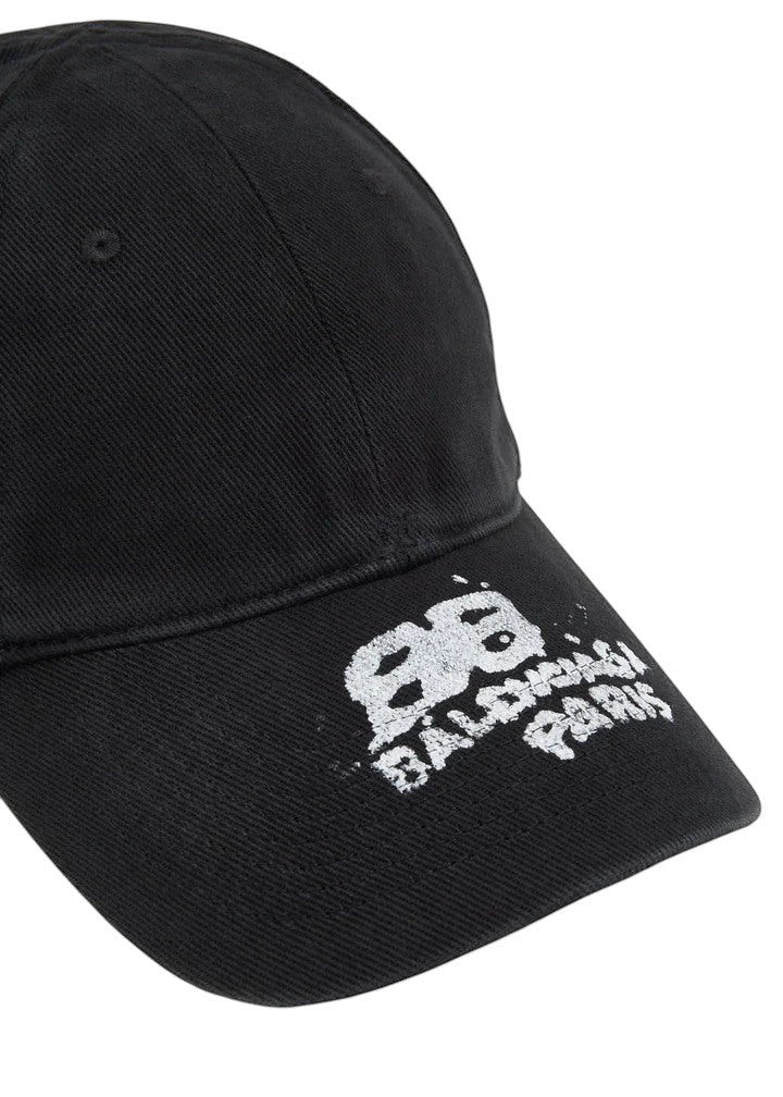 BALENCIAGA HAND DRAWN BB ICON VELCRO TAB HAT BLACK