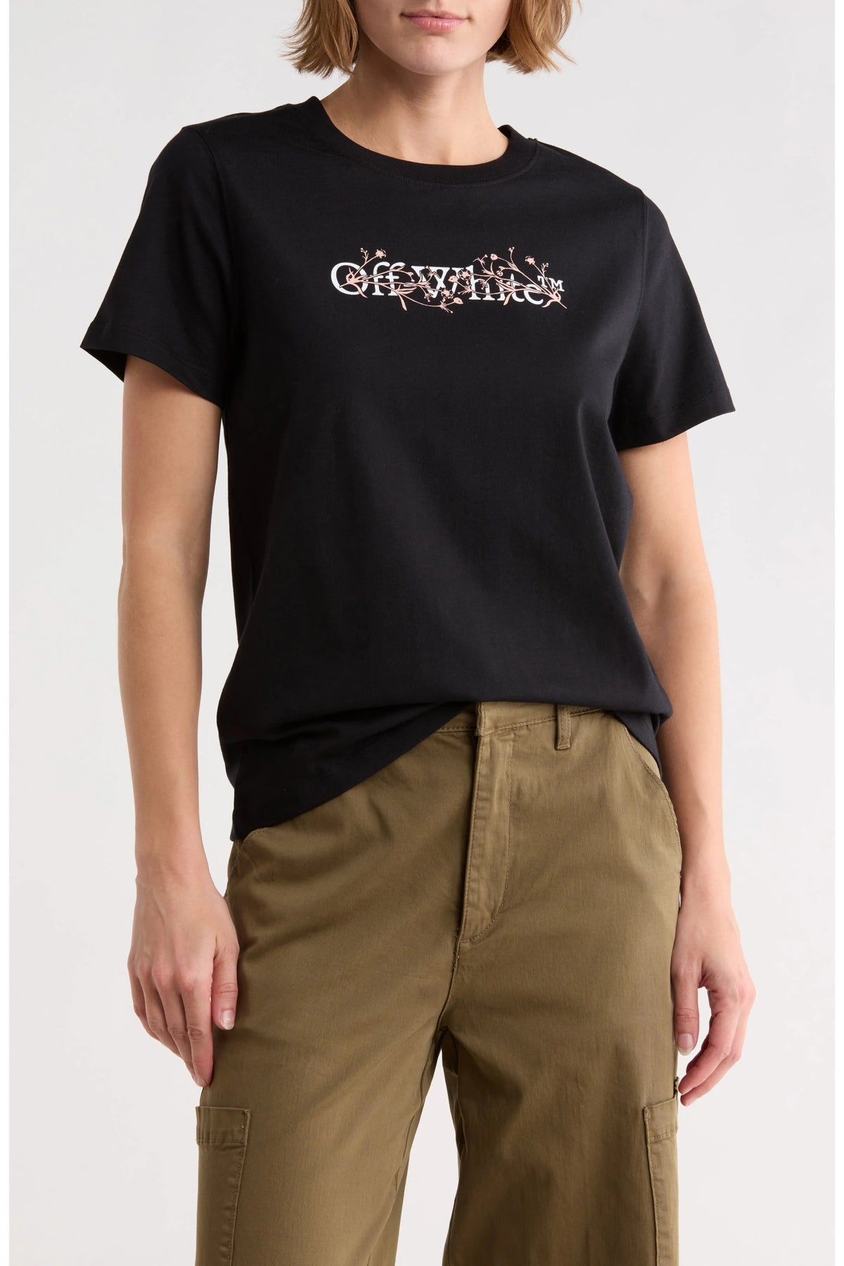 OFF WHITE FLORAL BASIC T-SHIRT BLACK