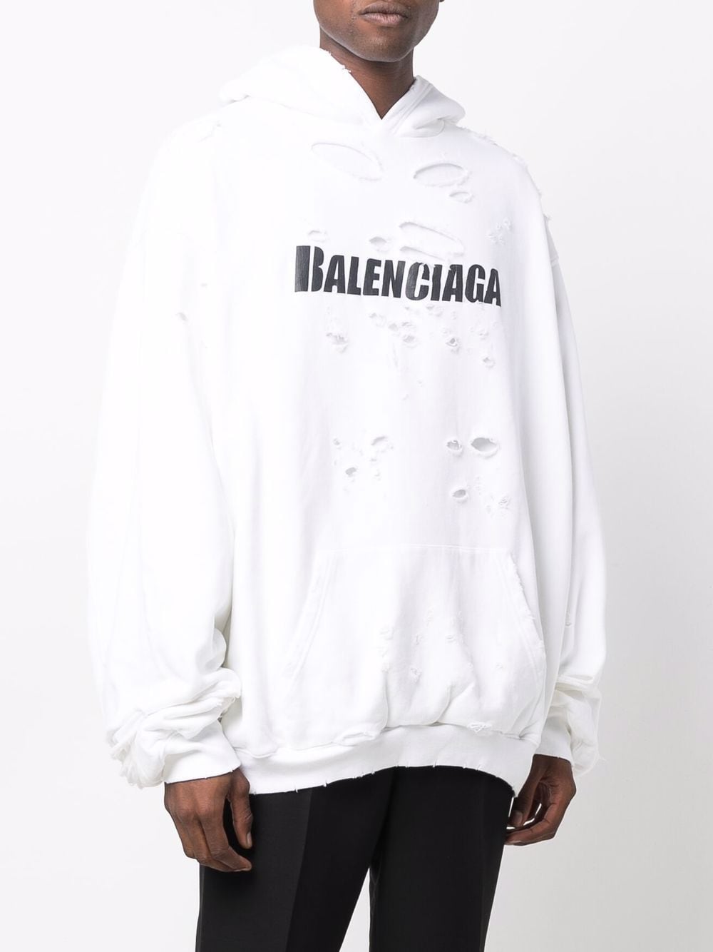 BALENCIAGA CAPS DESTROYED OVERSIZE FIT HOODIE WHITE/BLACK