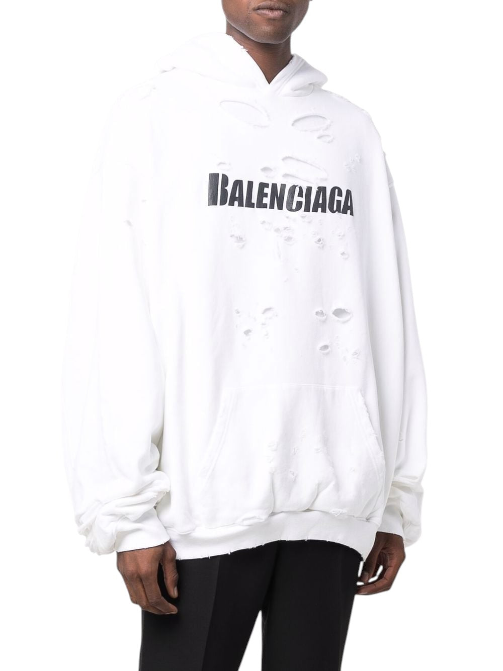 BALENCIAGA CAPS DESTROYED OVERSIZE FIT HOODIE WHITE/BLACK