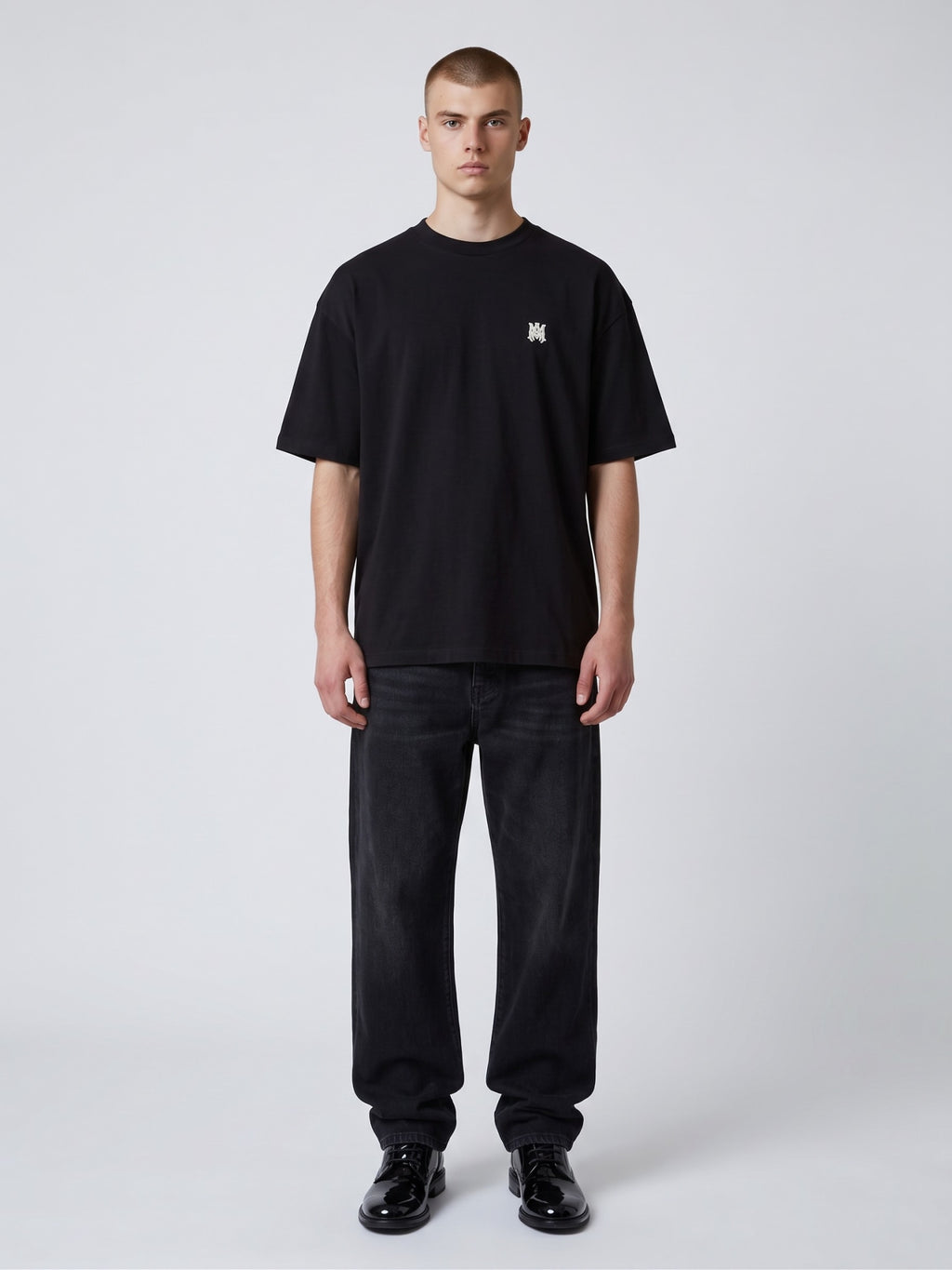 AMIRI MA LOGO EMBROIDERED T-SHIRT BLACK
