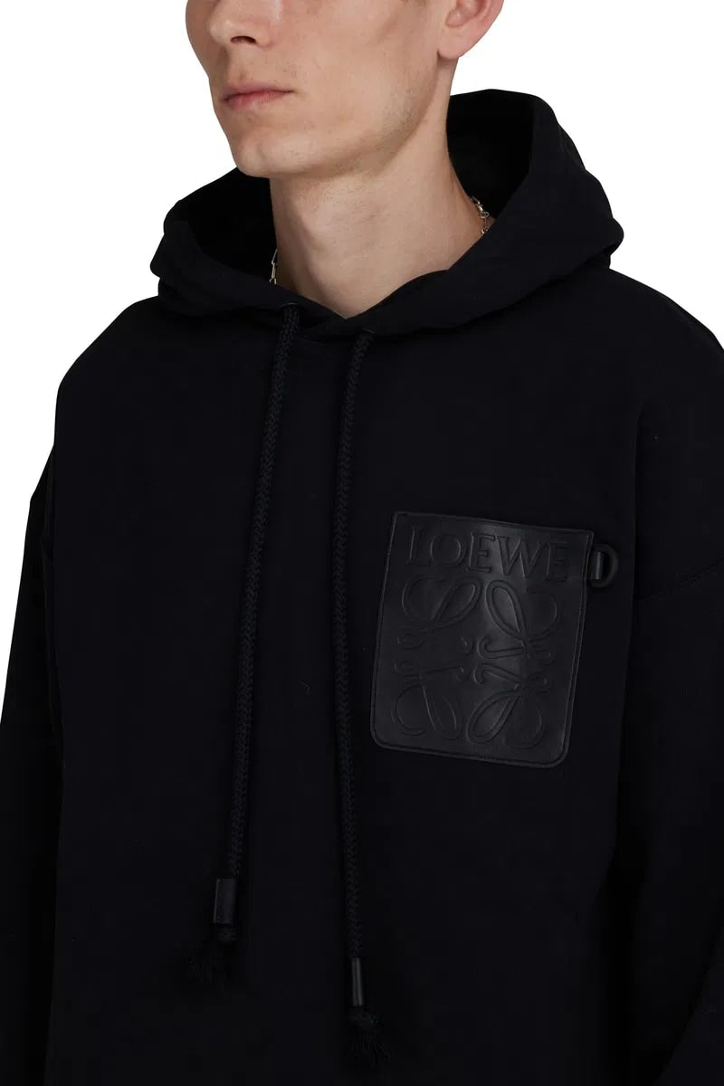 LOEWE ANAGRAM LEATHER POCKET HOODIE BLACK