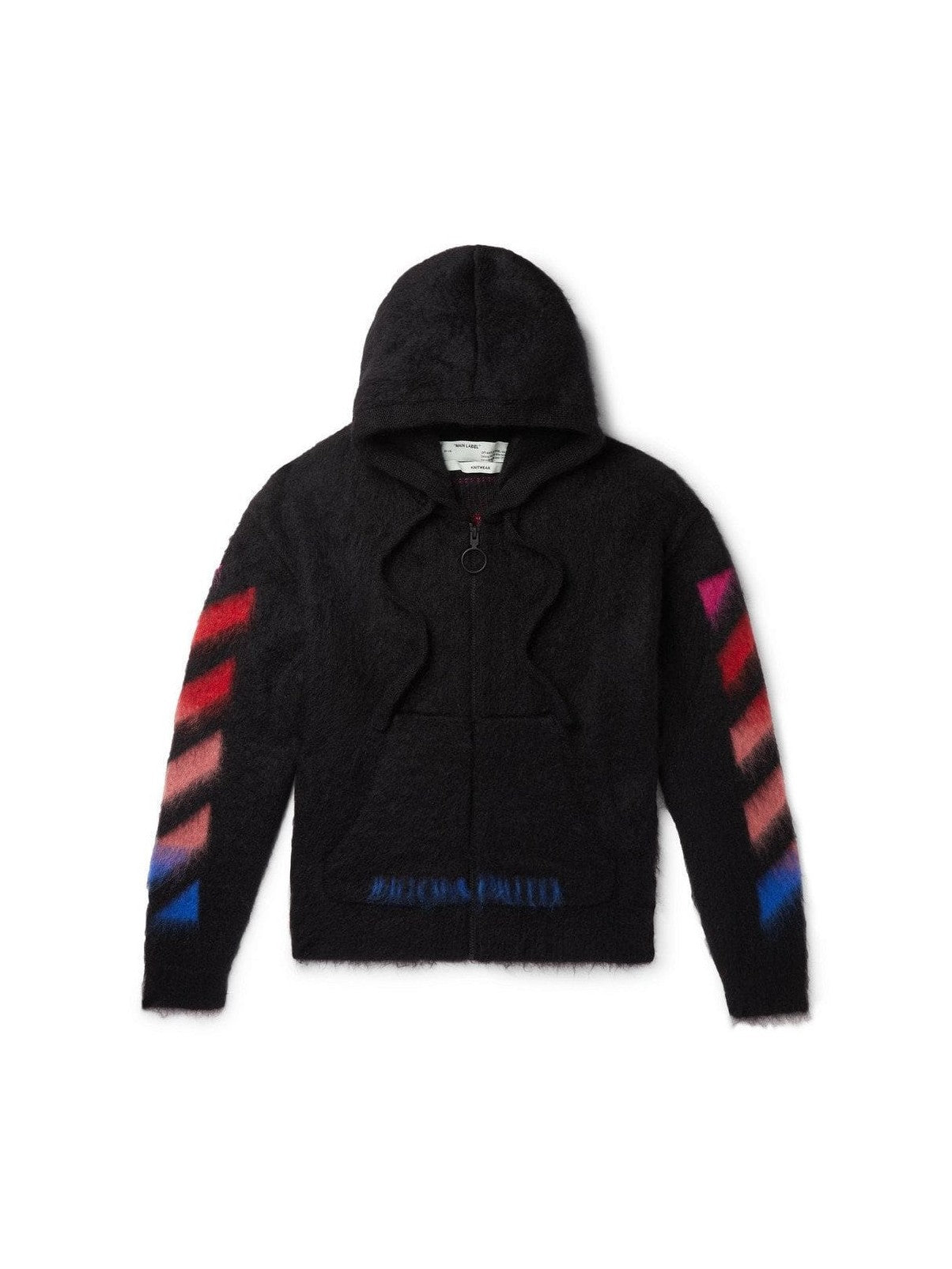 OFF-WHITE PRINTED BRUSHED MOHAIR-BLEND ZIP UP HOODIE BLACK