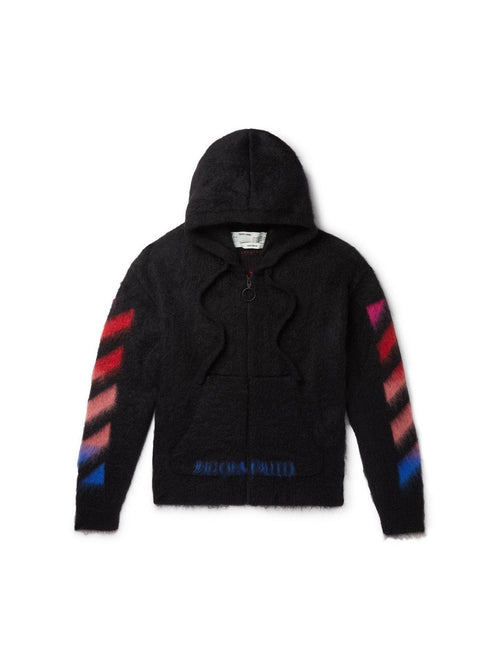 OFF-WHITE PRINTED BRUSHED MOHAIR-BLEND ZIP UP HOODIE BLACK