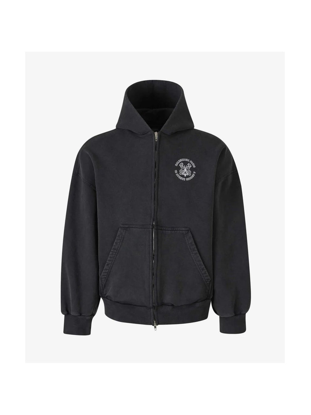BALENCIAGA KEY CREST MOLLETON ARCHETYPE ZIP UP WASHED BLACK