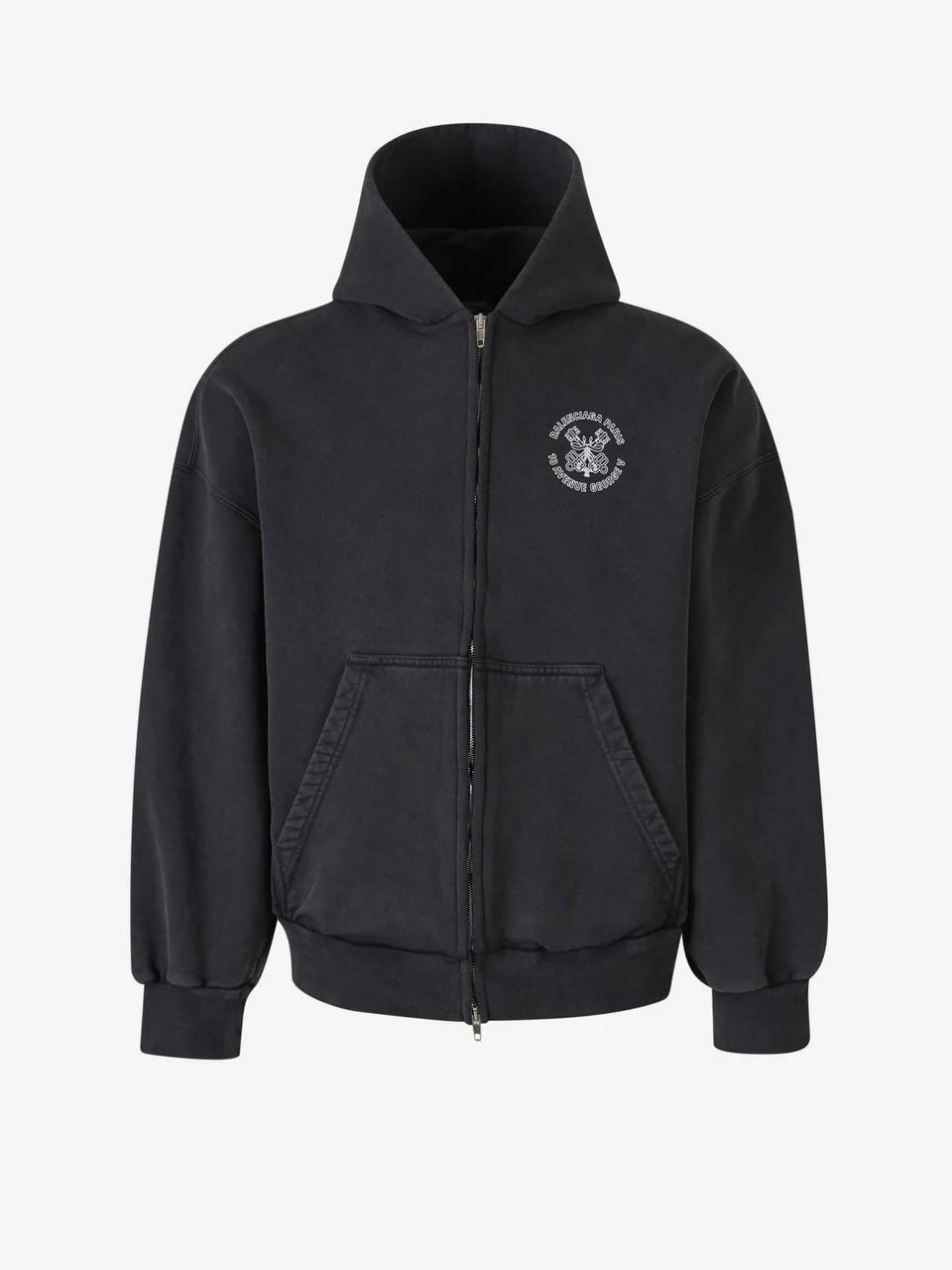 BALENCIAGA KEY CREST MOLLETON ARCHETYPE ZIP UP WASHED BLACK