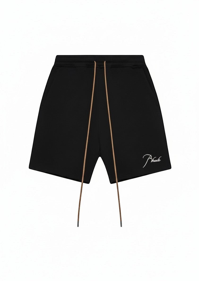 RHUDE EMBROIDERD LOGO BLACK SWEATSHORT