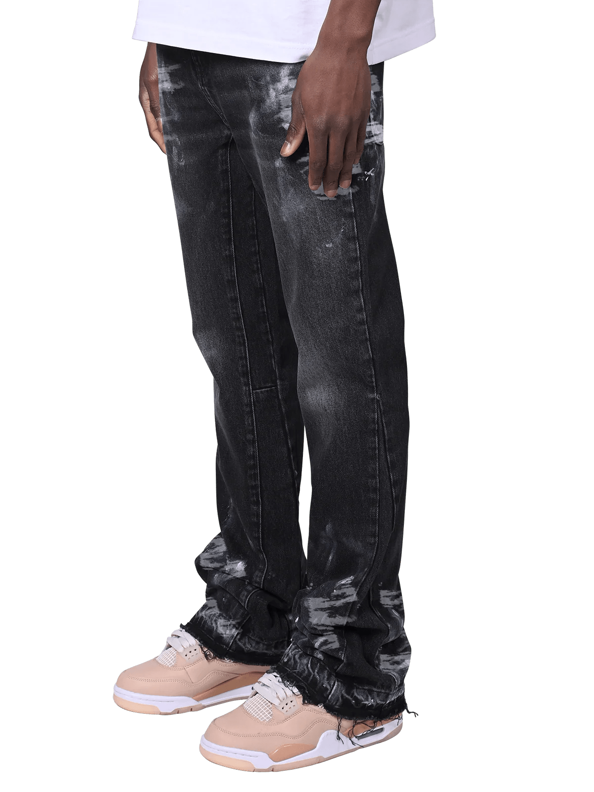 REPUTATION FLARE PAINTERS DENIM BLACK PANTS