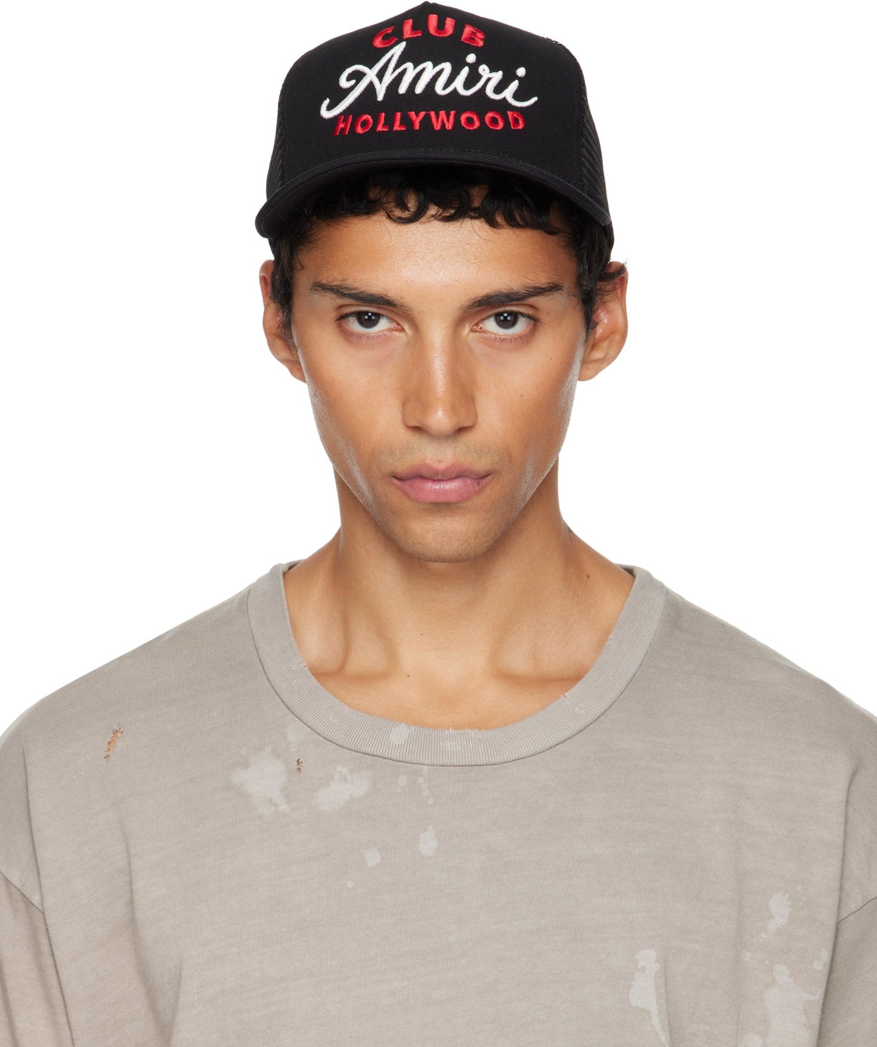 AMIRI CLUB HOLLYWOOD TRUCKER HAT BLACK RED