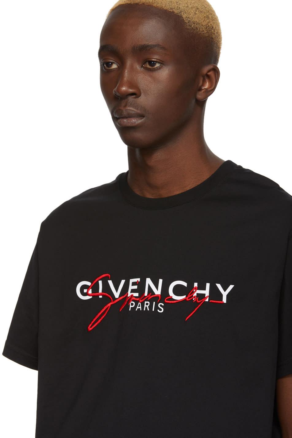GIVENCHY PARIS EMBROIDERED LOGO BLACK T-SHIRT