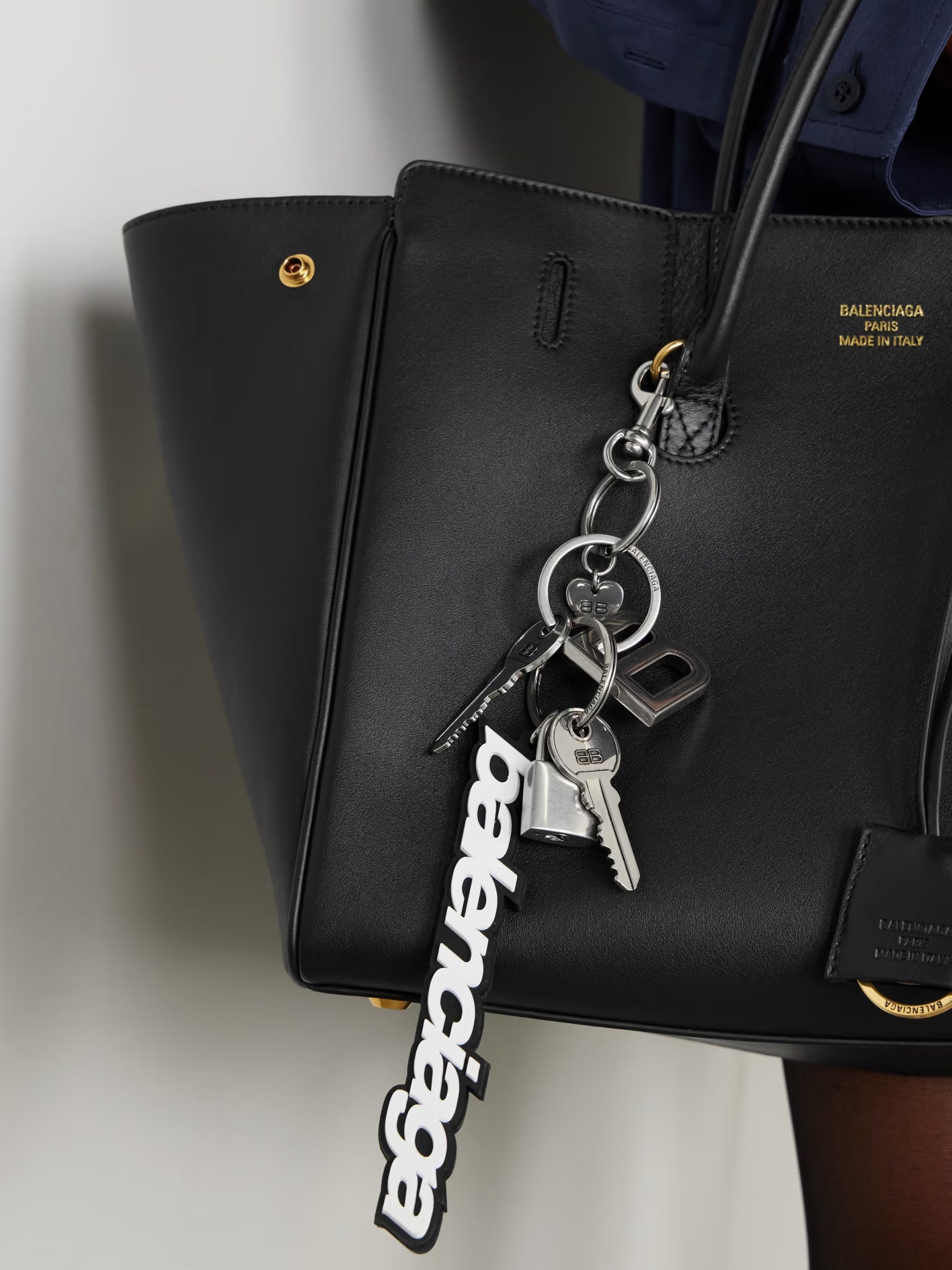 BALENCIAGA PALOMA LEATHER AND SILVER- AND GOLD-TONE KEYRING