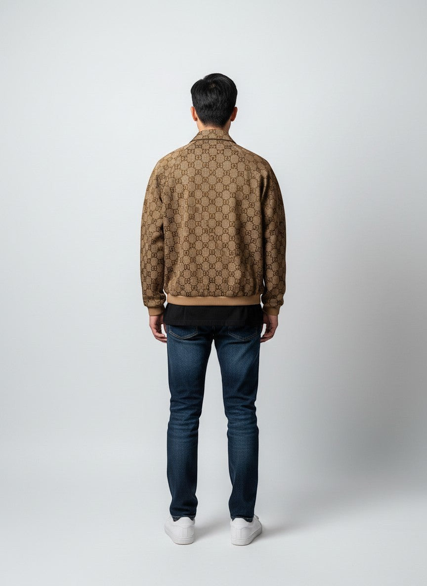 GUCCI GG MONOGRAM LOGO BROWN STRIPED JACKET
