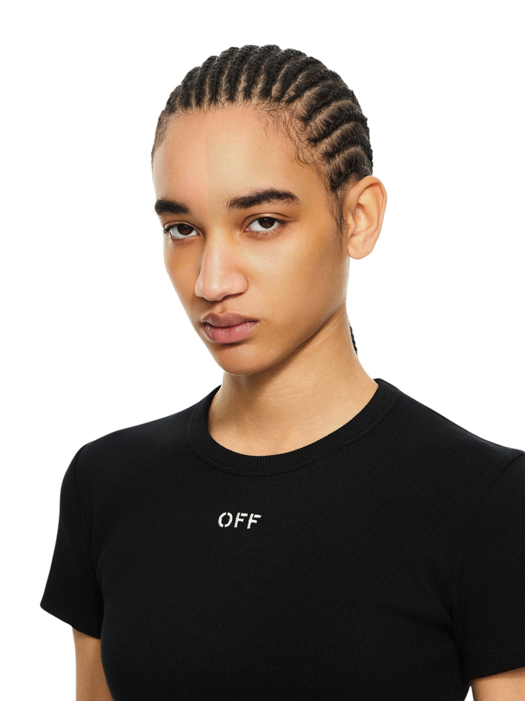 OFF WHITE RIBBED BASIC T-SHIRT BLACK