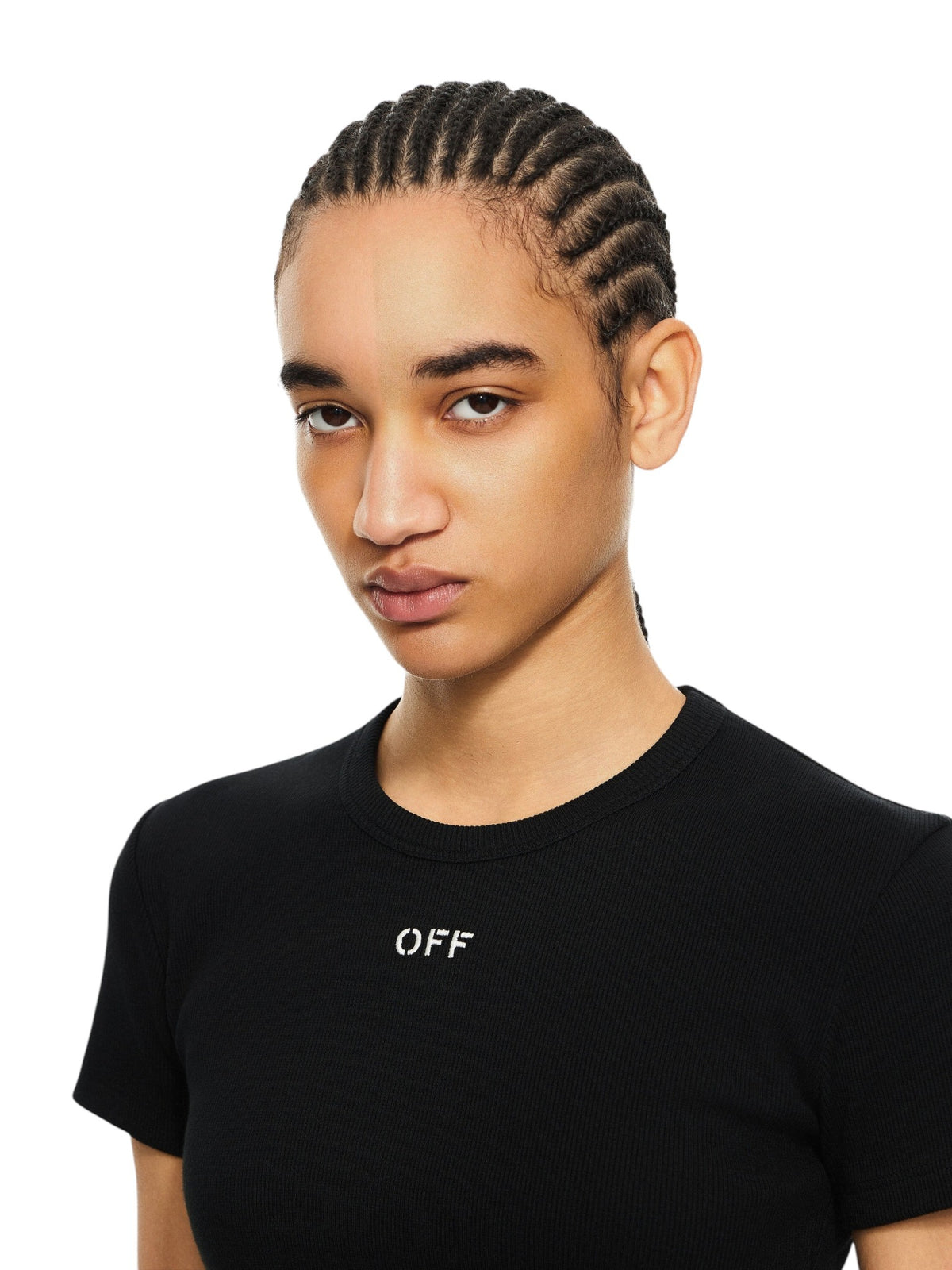 OFF WHITE RIBBED BASIC T-SHIRT BLACK