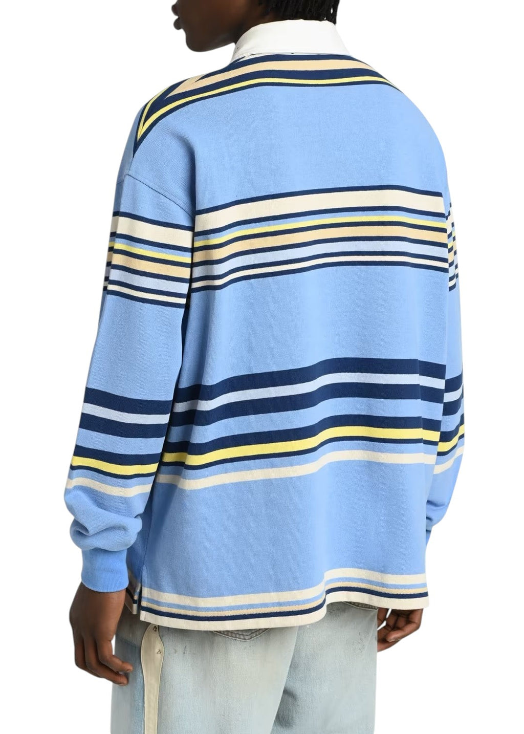 AMIRI MULTI STRIPE LONG SLEEVE POLO BLUE