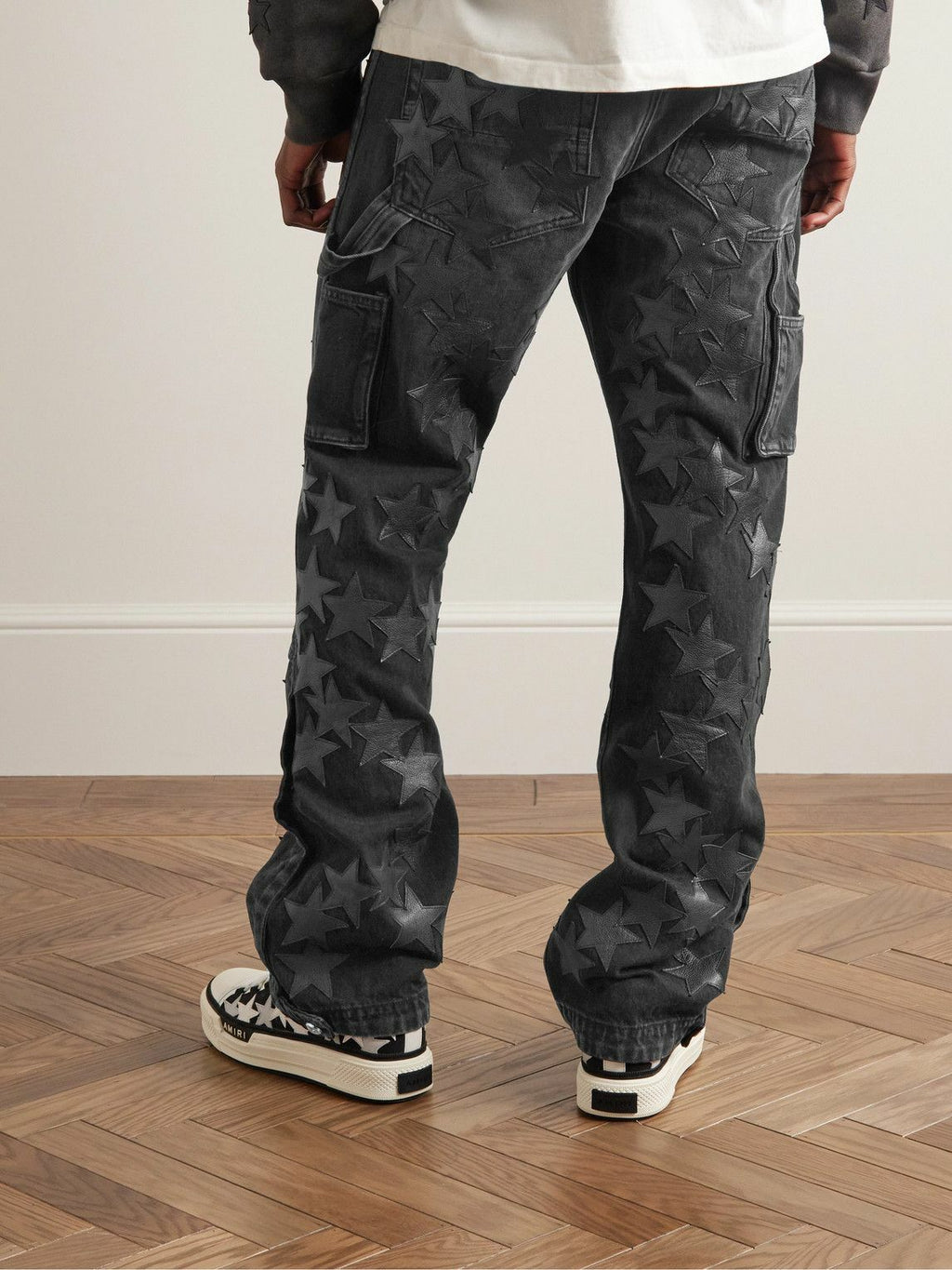 AMIRI CHEMIST CARPENTER STRAIGHT-LEG LEATHER-APPLIQUÉD JEANS