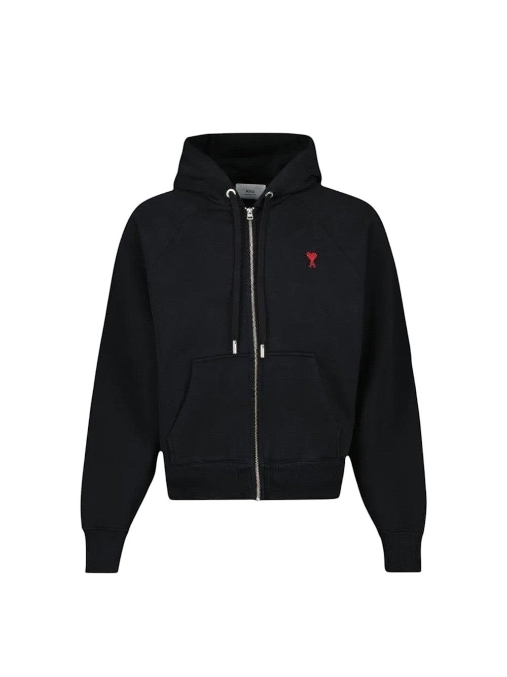 AMI PARIS BLACK COTTON RED AMI DE COEUR ZIP UP HOODIE