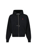 AMI PARIS BLACK COTTON RED AMI DE COEUR ZIP UP HOODIE