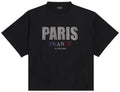 BALENCIAGA BLACK 'PARIS' STRASS JERSEY CROPP T-SHIRT
