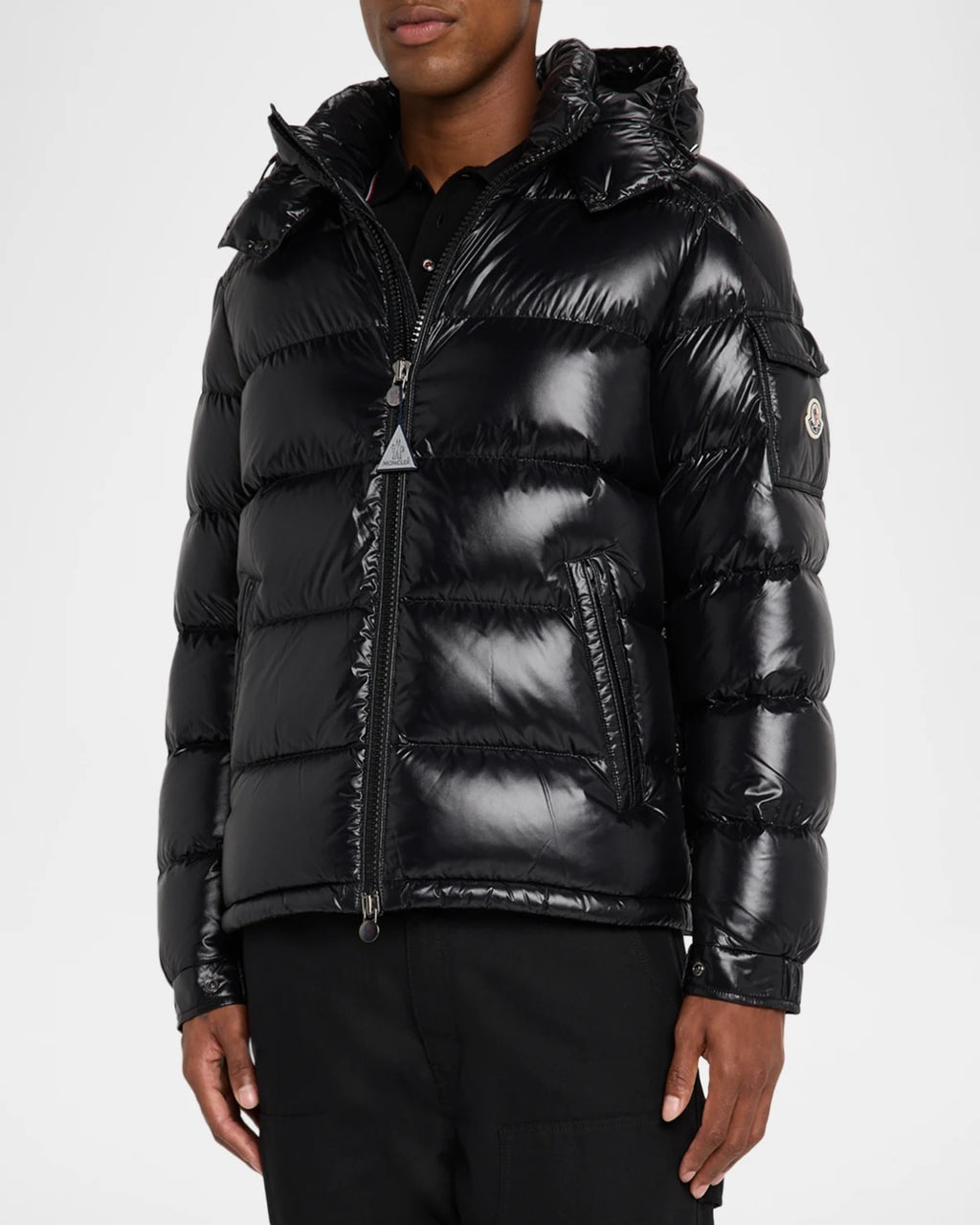 MONCLER MAYA HOODED SHORT DOWN PUFFER JACKET BLACK