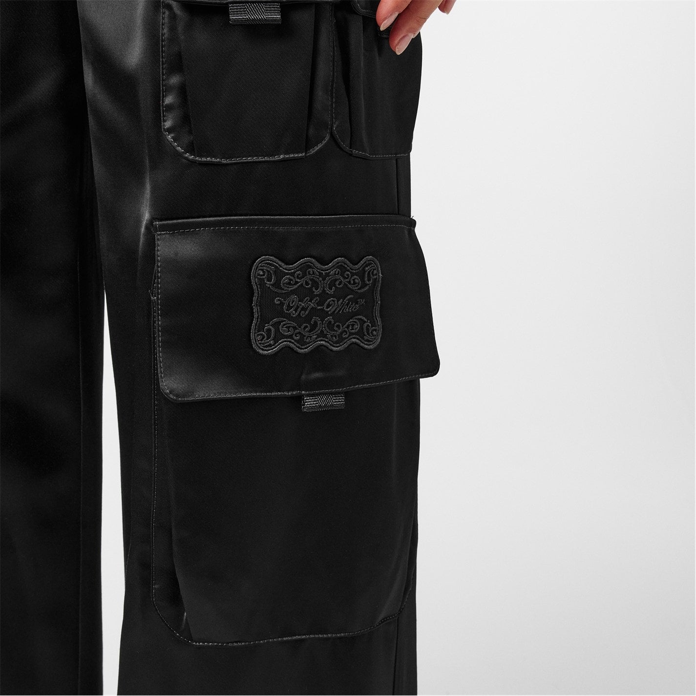 OFF-WHITE SATIN CARGO PANTS BLACK