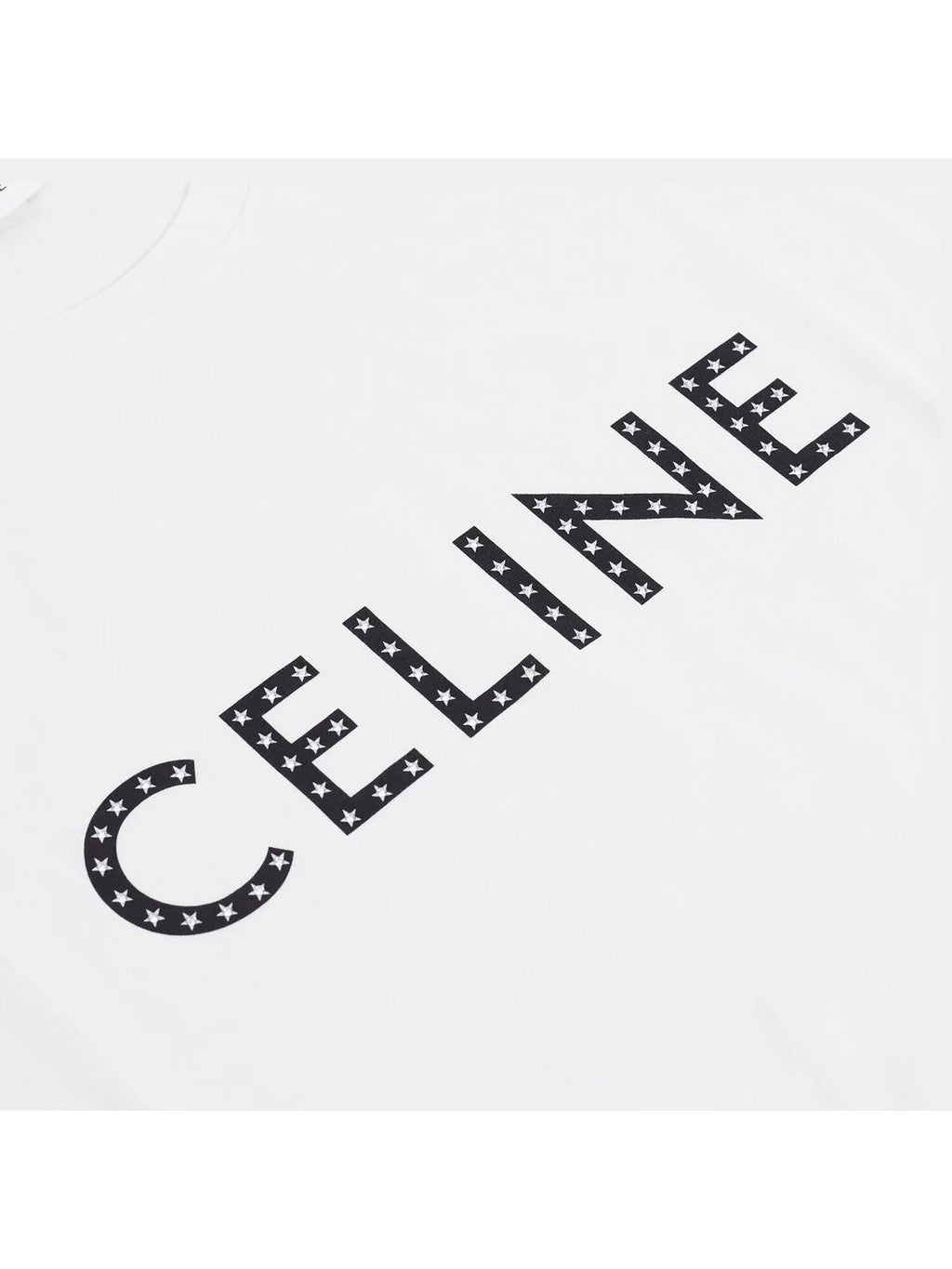 CELINE STARS RHINESTONE LOGO WHITE T SHIRT