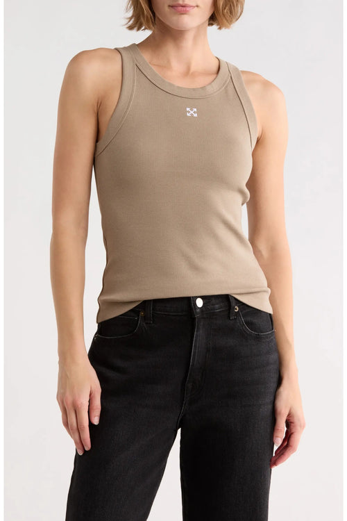 OFF WHITE FITTED ARROW CROP TANK BEIGE