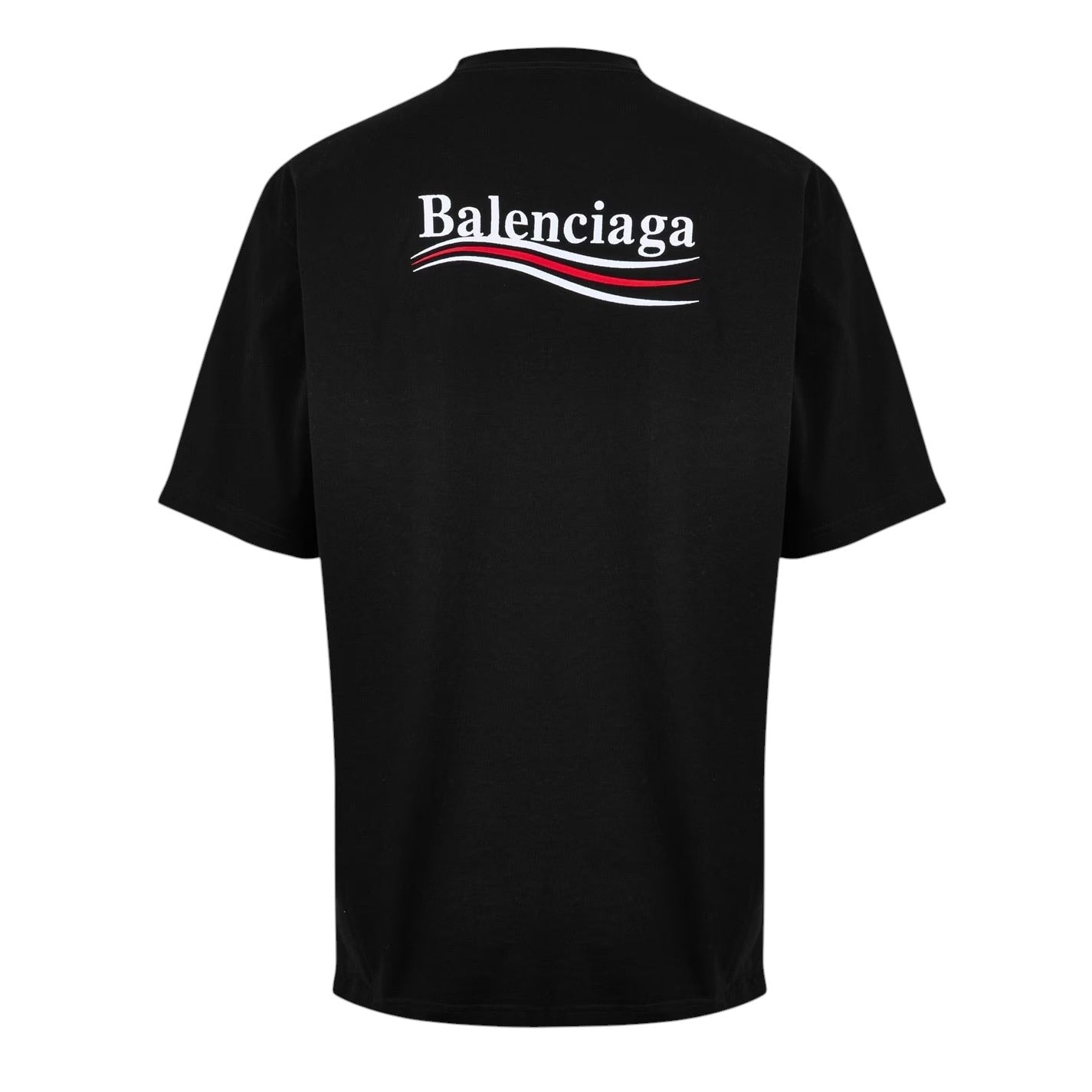 BALENCIAGA POLITICAL CAMPAIGN EMBROIDERED BLACK T-SHIRT