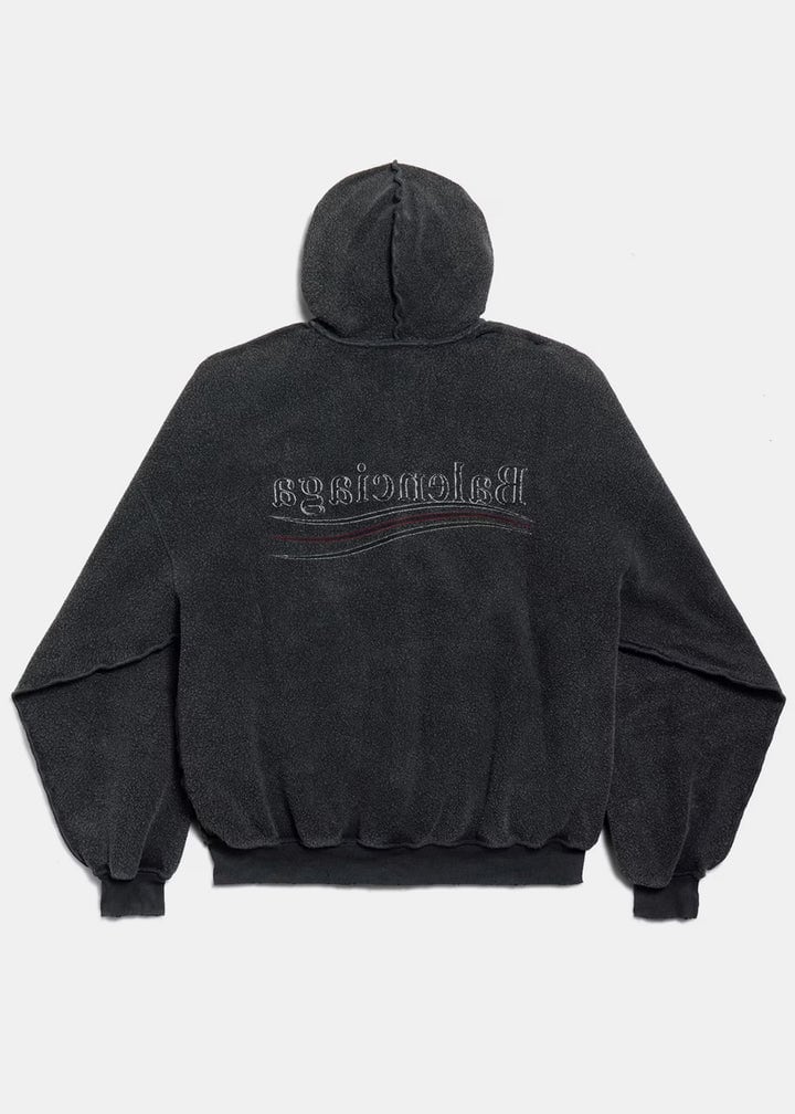 BALENCIAGA BLACK POLITICAL CAMPAIGN INSIDE-OUT ZIP-UP HOODIE