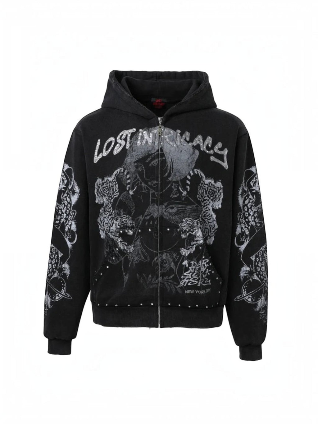 LOST INTRICACY 'TWIN TIGER' BLACK ZIP UP HOODIE