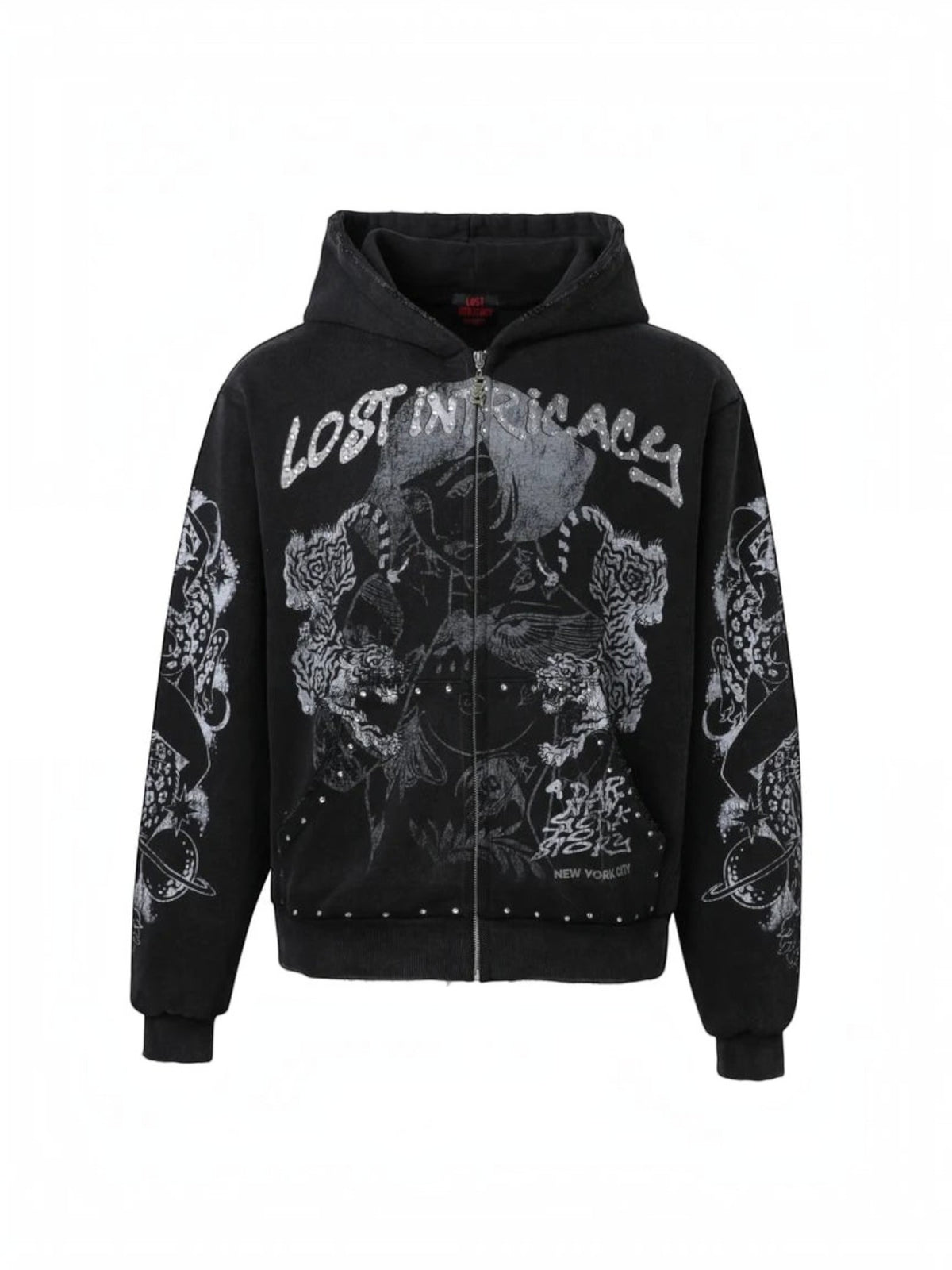 LOST INTRICACY 'TWIN TIGER' BLACK ZIP UP HOODIE