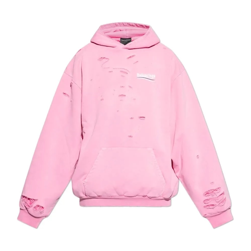 BALENCIAGA LAYERED POLITICAL CAMPAIGN DISTRESSED PINK HOODIE