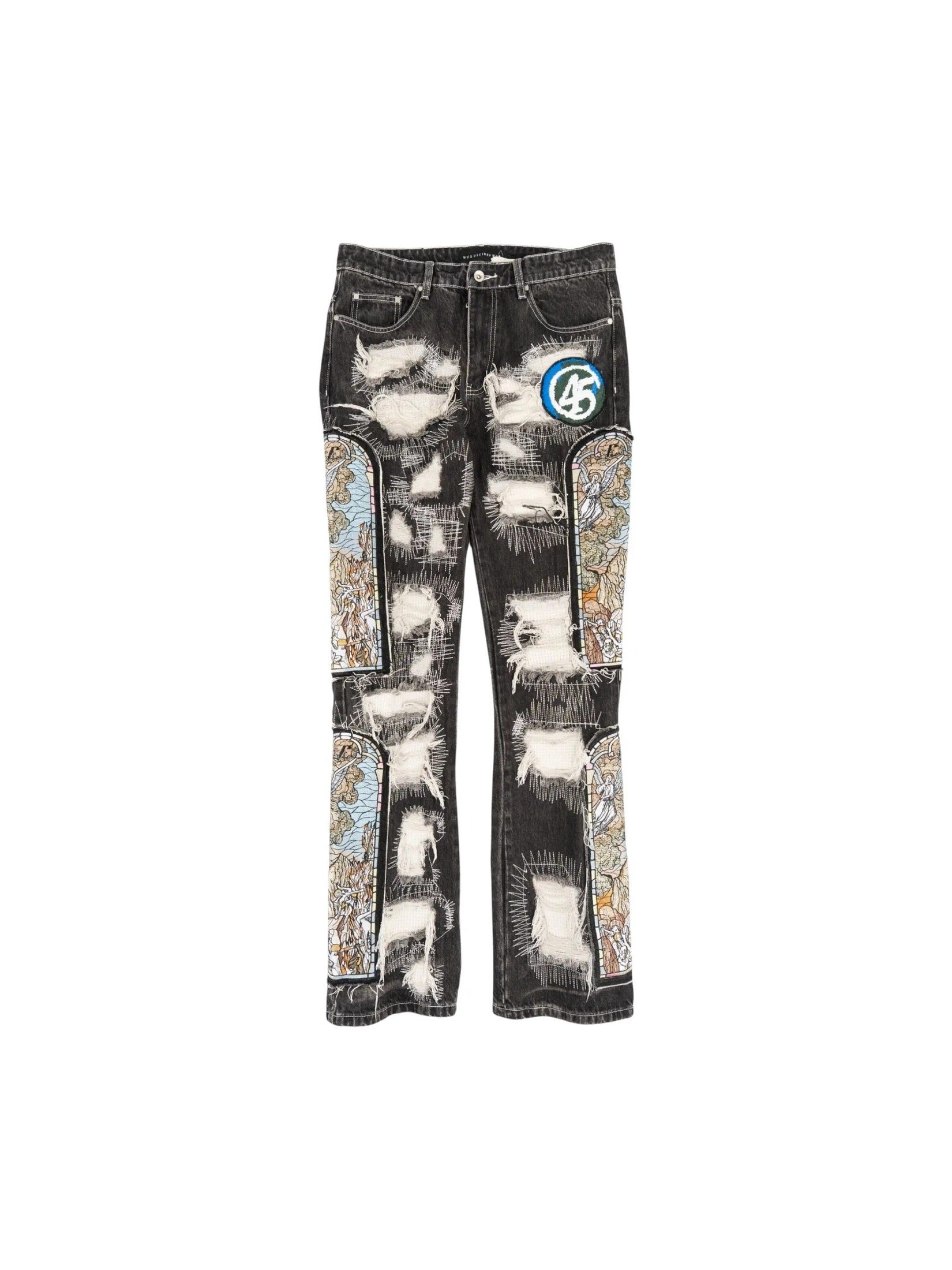 WHO DECIDES WAR "45 PATCH" BLACK DISTRESSED DENIM