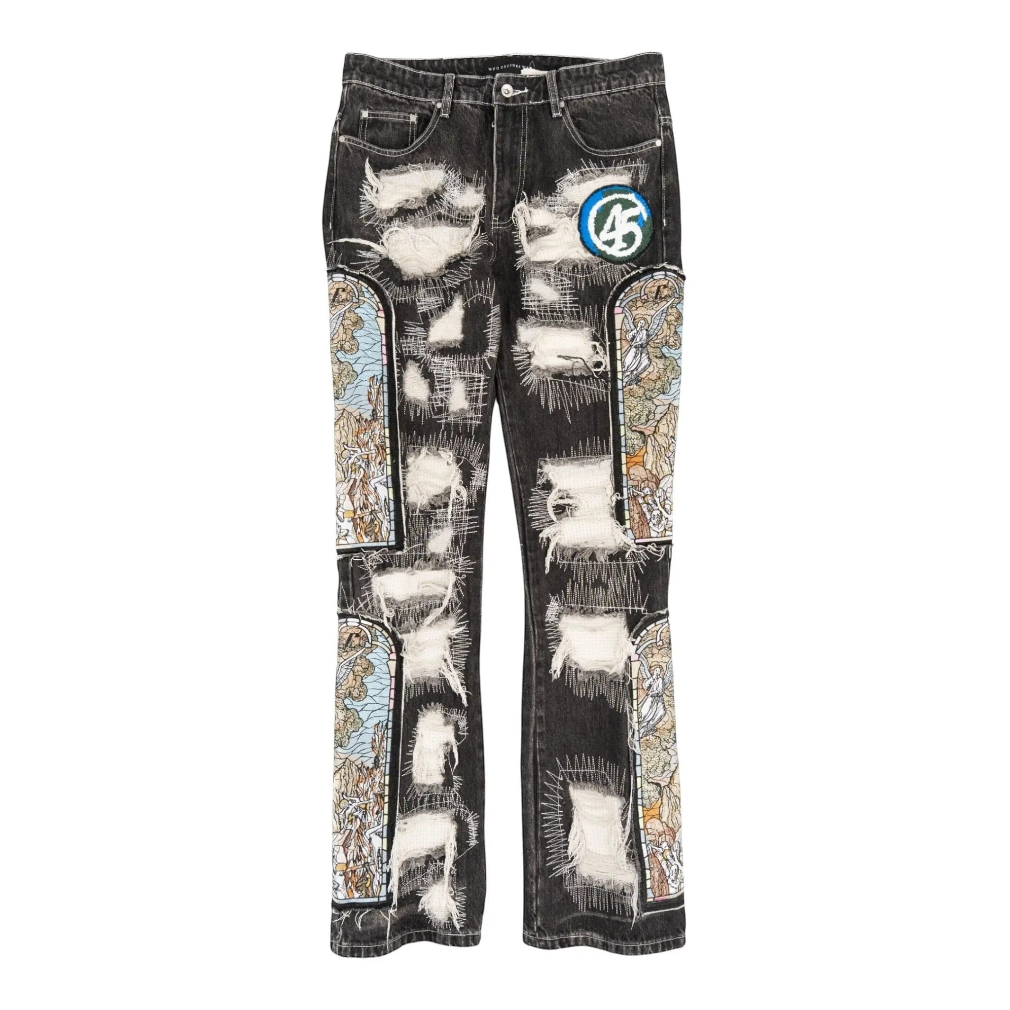 WHO DECIDES WAR "45 PATCH" BLACK DISTRESSED DENIM