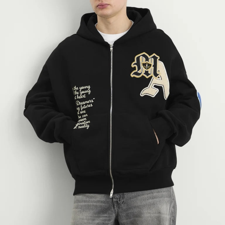 AMIRI LOGO-APPLIQUÉ ZIP HOODIE BLACK